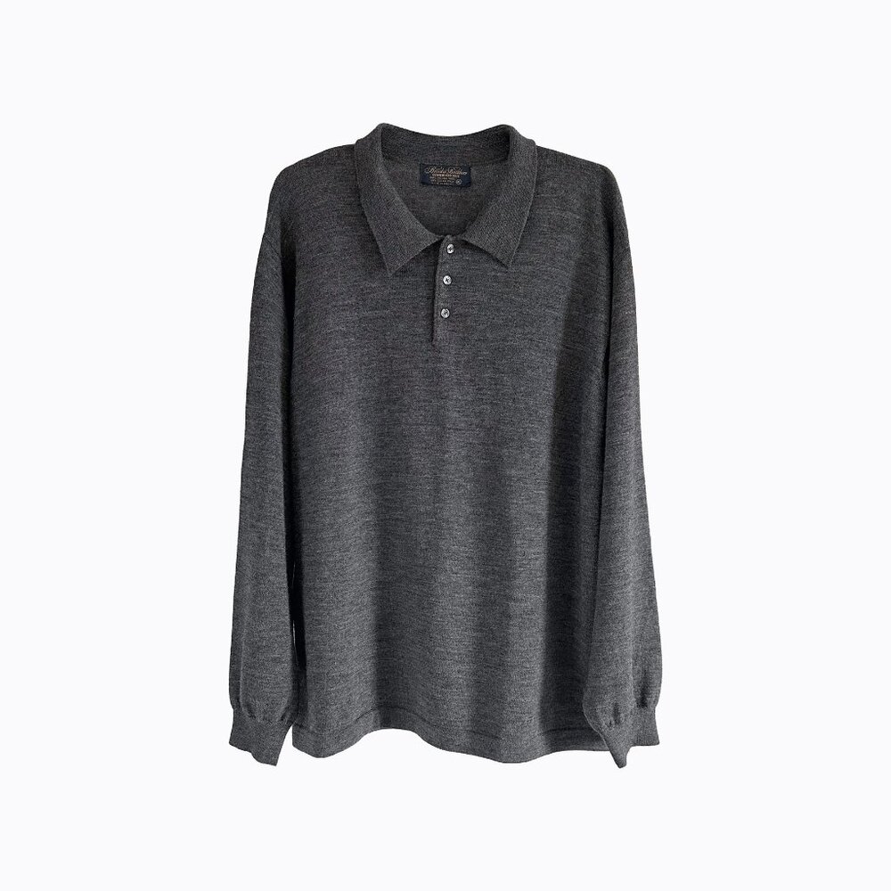Vtg Brooks Brothers Ultimate Merino Wool Polo Sweater XL Gray Academia Preppy